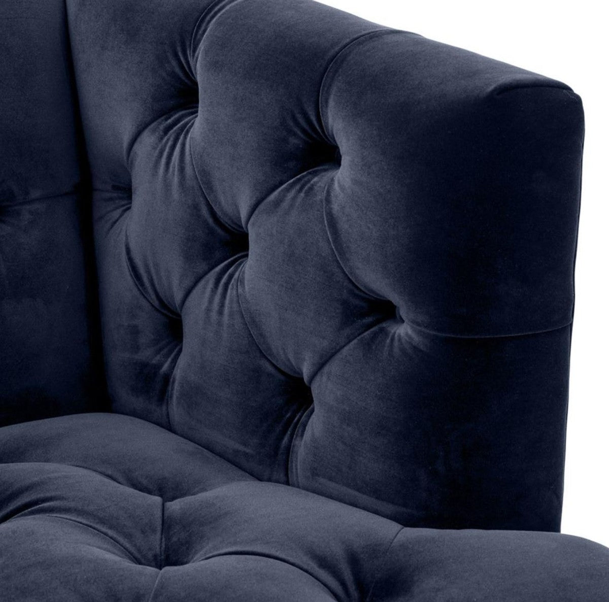 Luxus Wohnzimmer Sofa Mitternachtsblau / Schwarz / Messingfarben 230 x 85 x H. 79 cm - Chesterfield Samtsofa