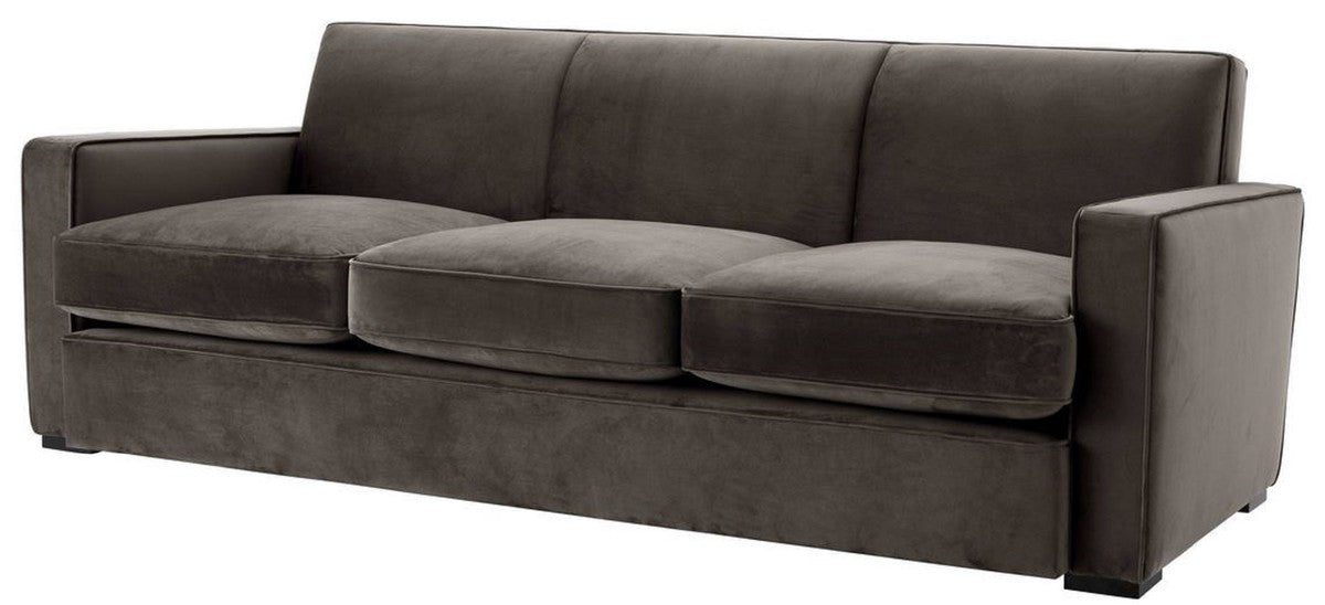 Luxus Wohnzimmer Samt Sofa Grau / Schwarz 229 x 94 x H. 82 cm - Luxus Wohnzimmer Möbel