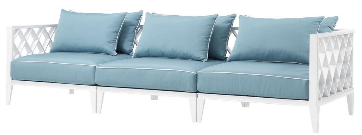 Luxus Wohnzimmer Sofa mit Kissen Weiß / Hellblau 275,5 x 93 x H. 69 cm - Wohnzimmermöbel