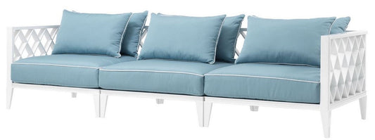 Luxus Wohnzimmer Sofa mit Kissen Weiß / Hellblau 275,5 x 93 x H. 69 cm - Wohnzimmermöbel