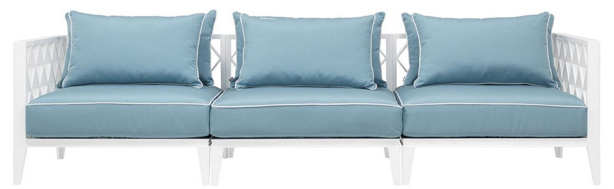Luxus Wohnzimmer Sofa mit Kissen Weiß / Hellblau 275,5 x 93 x H. 69 cm - Wohnzimmermöbel