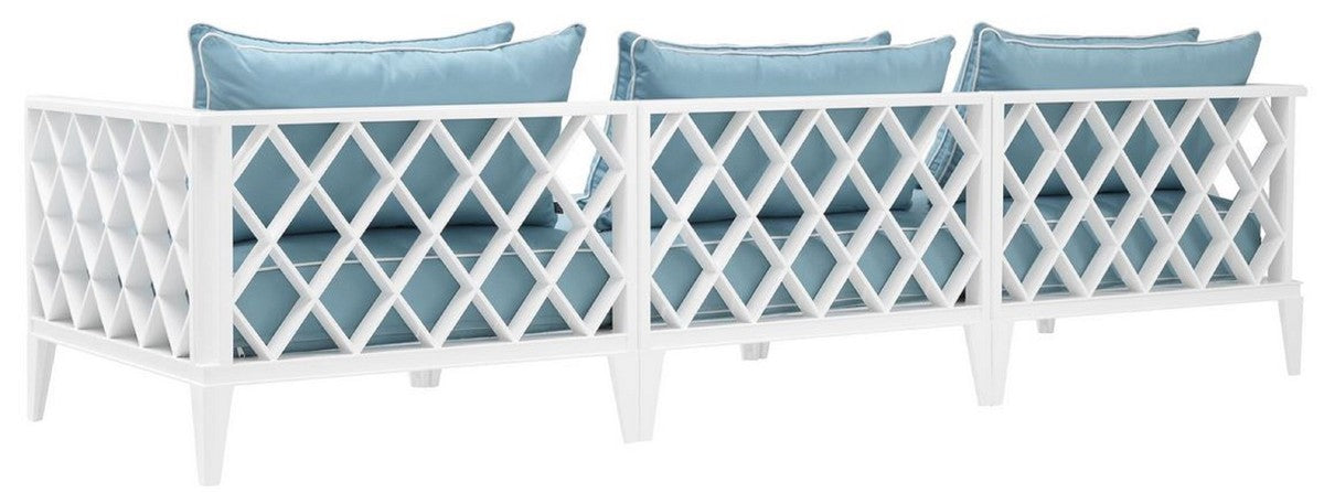 Luxus Wohnzimmer Sofa mit Kissen Weiß / Hellblau 275,5 x 93 x H. 69 cm - Wohnzimmermöbel