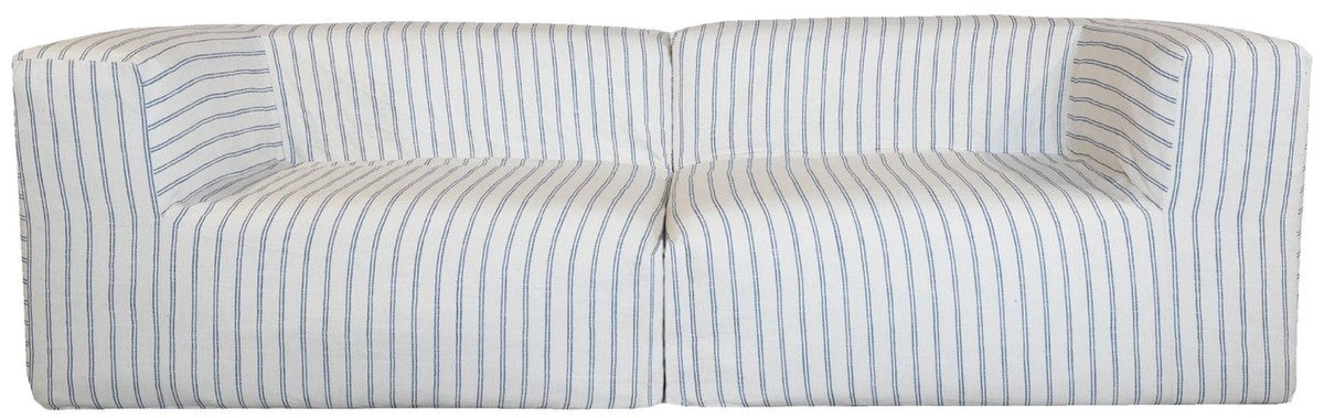 Luxus Wohnzimmer Sofa mit Streifen Weiß / Blau 250 cm