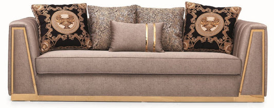 Luxus Wohnzimmer Sofa mit dekorativen Kissen Grau / Gold 240 x 92 x H. 78 cm - Luxus Wohnzimmer Möbel