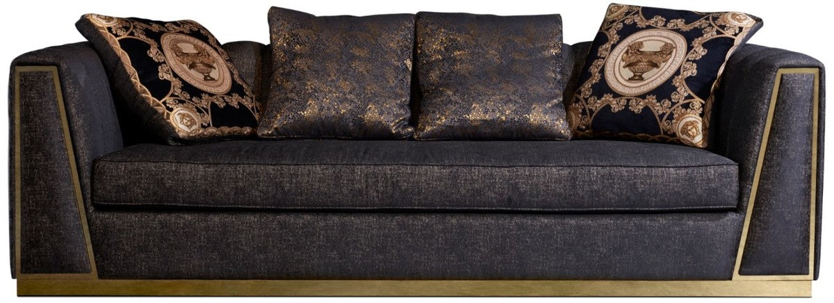 Luxus Wohnzimmer Sofa mit dekorativen Kissen Schwarz / Gold 238 x 97 x H. 72 cm - Luxus Möbel