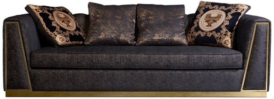 Luxus Wohnzimmer Sofa mit dekorativen Kissen Schwarz / Gold 238 x 97 x H. 72 cm - Luxus Möbel