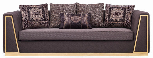 Luxus Wohnzimmer Sofa mit dekorativen Kissen Lila / Gold 240 x 92 x H. 78 cm - Luxus Wohnzimmer Möbel