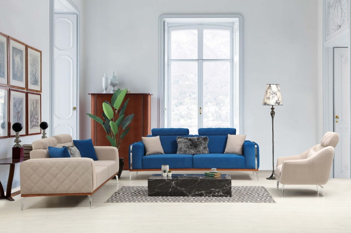 Luxus Wohnzimmer Sofa mit verstellbarer Rückenlehne Beige / Braun / Silber 225 x 95 x H. 89 cm - Luxus Wohnzimmer Möbel