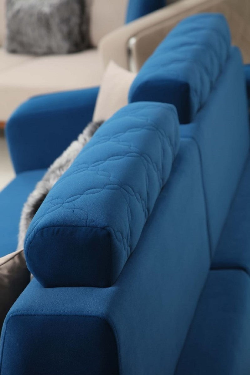 Luxus Wohnzimmer Sofa mit verstellbarer Rückenlehne Blau / Braun / Silber 225 x 95 x H. 89 cm - Luxus Wohnzimmer Möbel