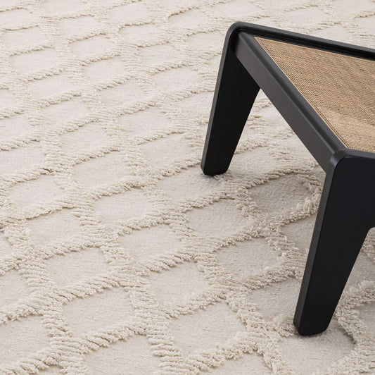 Luxus Wohnzimmer Baumwoll Teppich Elfenbeinfarben - Verschiedene Größen - Handgetufteter Woll Teppich - Wohnzimmer Deko