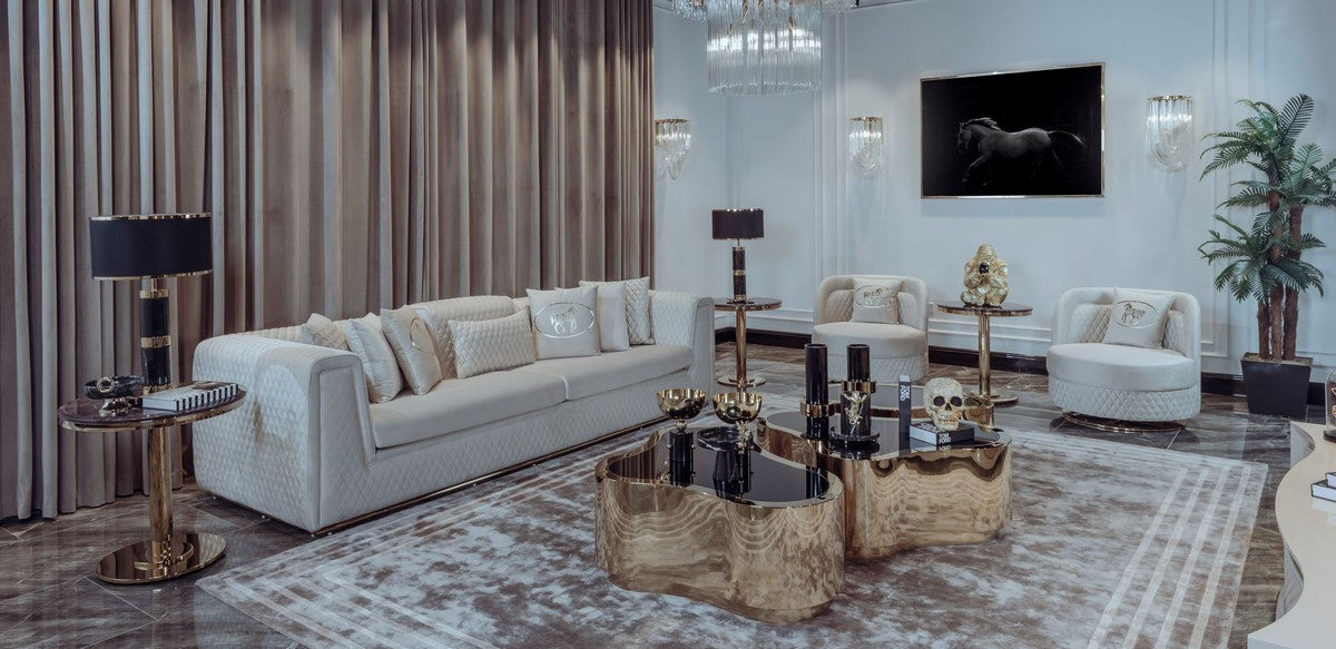 Luxus Wohnzimmer & Hotel Sofa Creme / Gold 260 cm