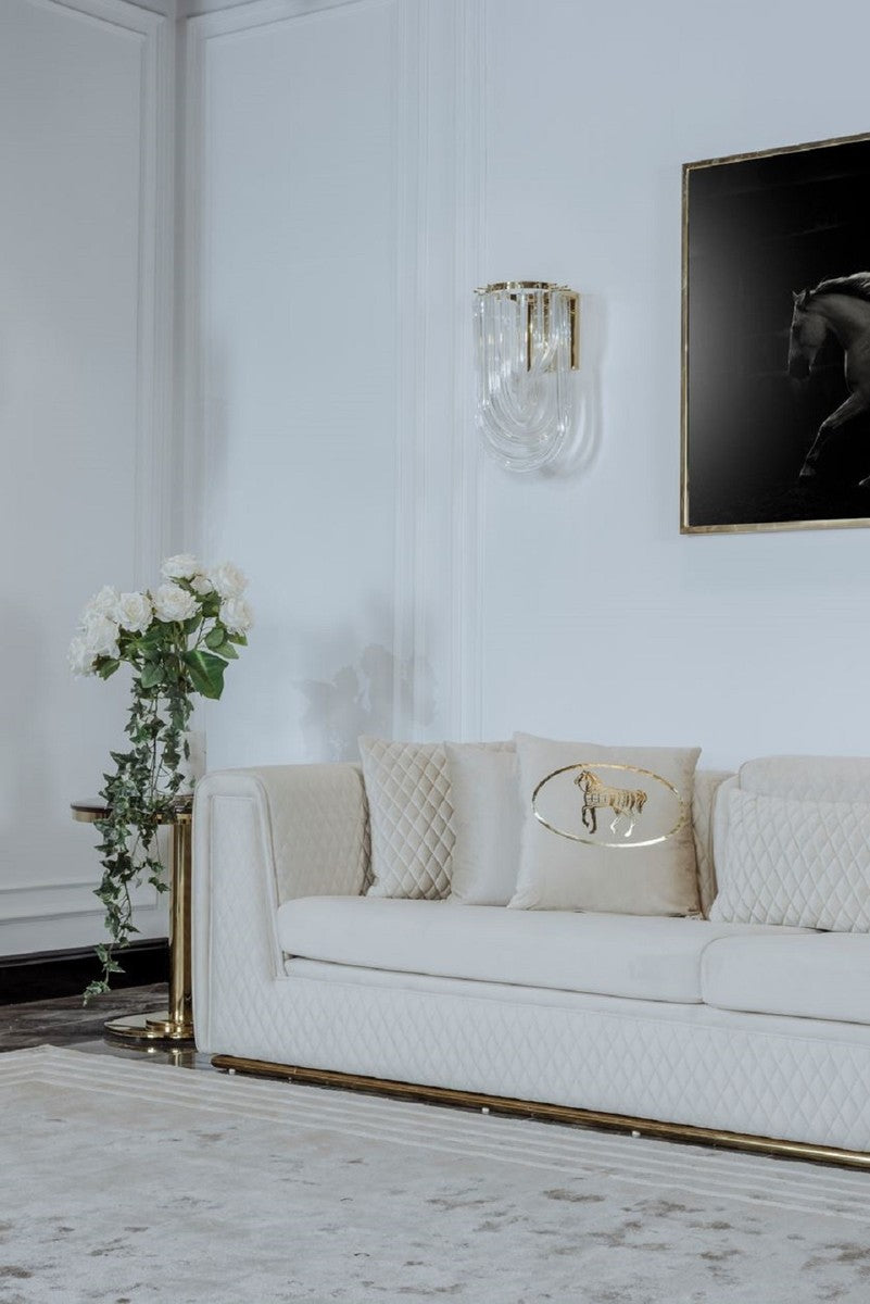Luxus Wohnzimmer & Hotel Sofa Creme / Gold 260 cm