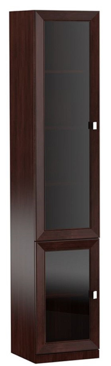 Luxus Wohnzimmerschrank mit 2 Glastüren Dunkelbraun / Silber 45,4 x 44,2 x H. 225,6 cm - Luxus Qualität