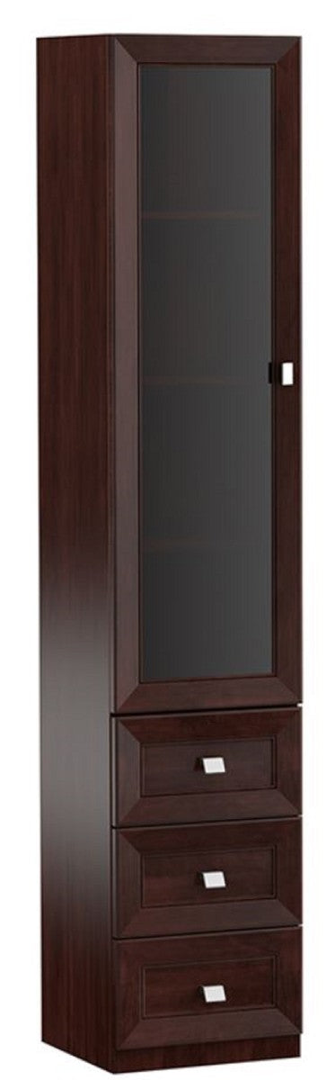 Luxus Wohnzimmerschrank mit Glastür und 3 Schubladen Dunkelbraun / Silber 45,4 x 44,2 x H. 225,6 cm - Luxus Qualität