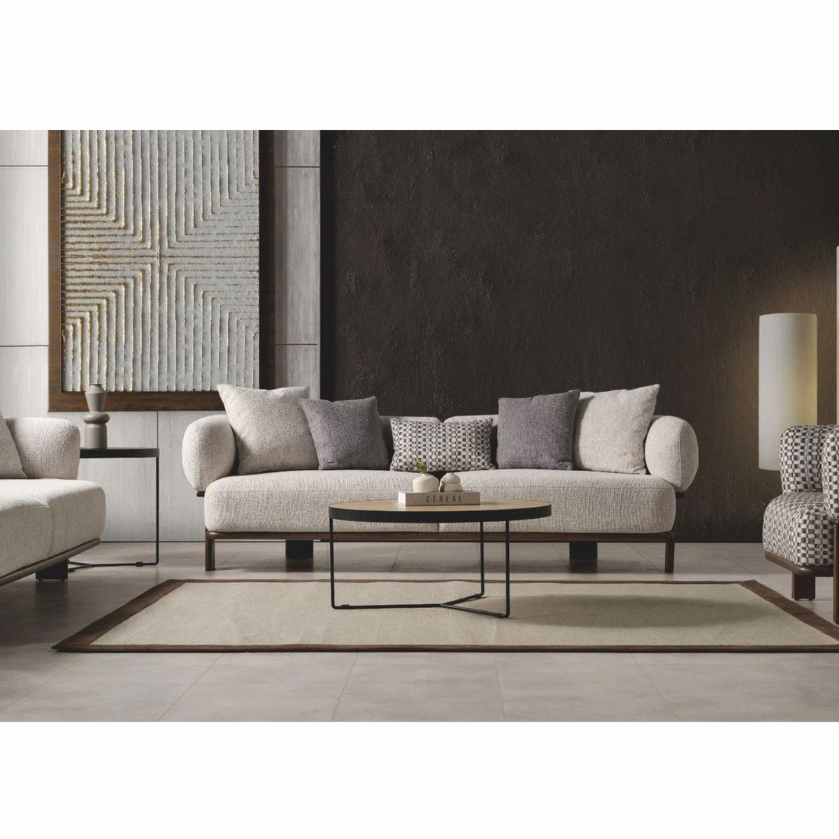 Luxus Wohzimmer & Hotel Sofa Hellgrau / Dunkelbraun 230 cm - Luxus Möbel