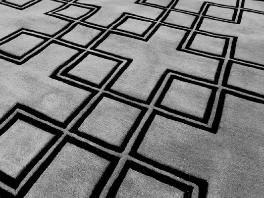 Luxus Wollteppich Grau / Schwarz 170 x 230 cm - Rechteckiger Design Teppich - Handgetufteter Wohnzimmer Woll Teppich - Luxus Qualität