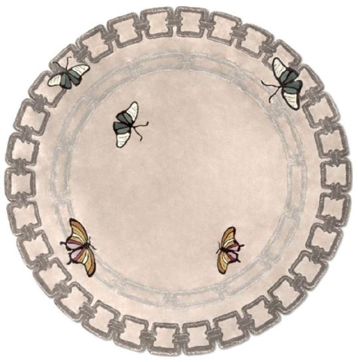 Luxus Wollteppich Schmetterlinge Mehrfarbig Ø 200 cm - Runder Design Teppich - Handgetufteter Wohnzimmer Woll Teppich - Luxus Qualität