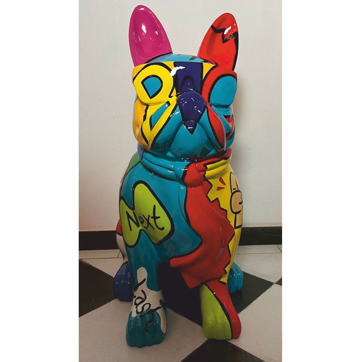 Deko Skulptur Hund Bulldogge Bunt H. 80 cm - Garten Deko Figur