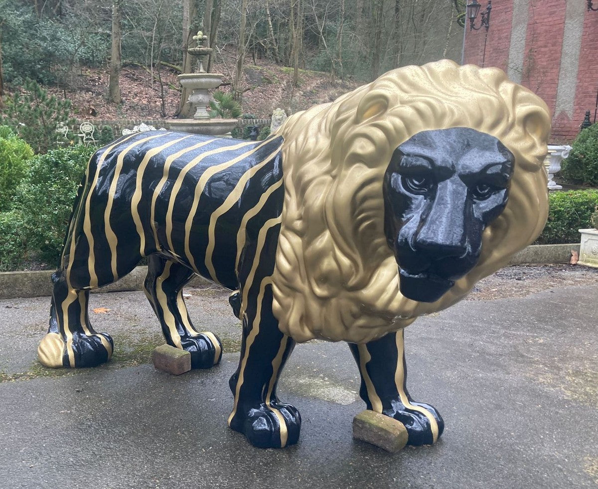 Luxus XXL Deko Skulptur Löwe Schwarz / Gold 190 cm