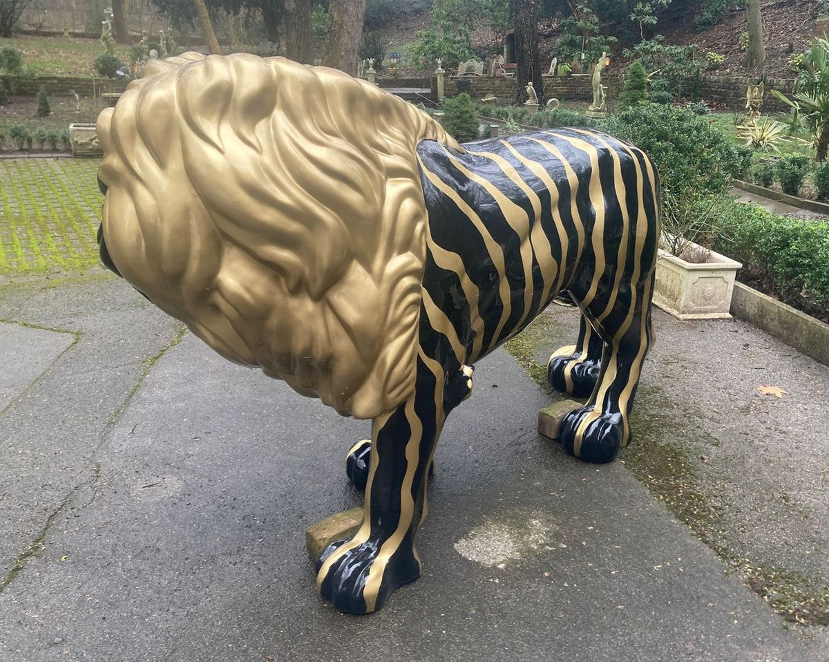 Luxus XXL Deko Skulptur Löwe Schwarz / Gold 190 cm