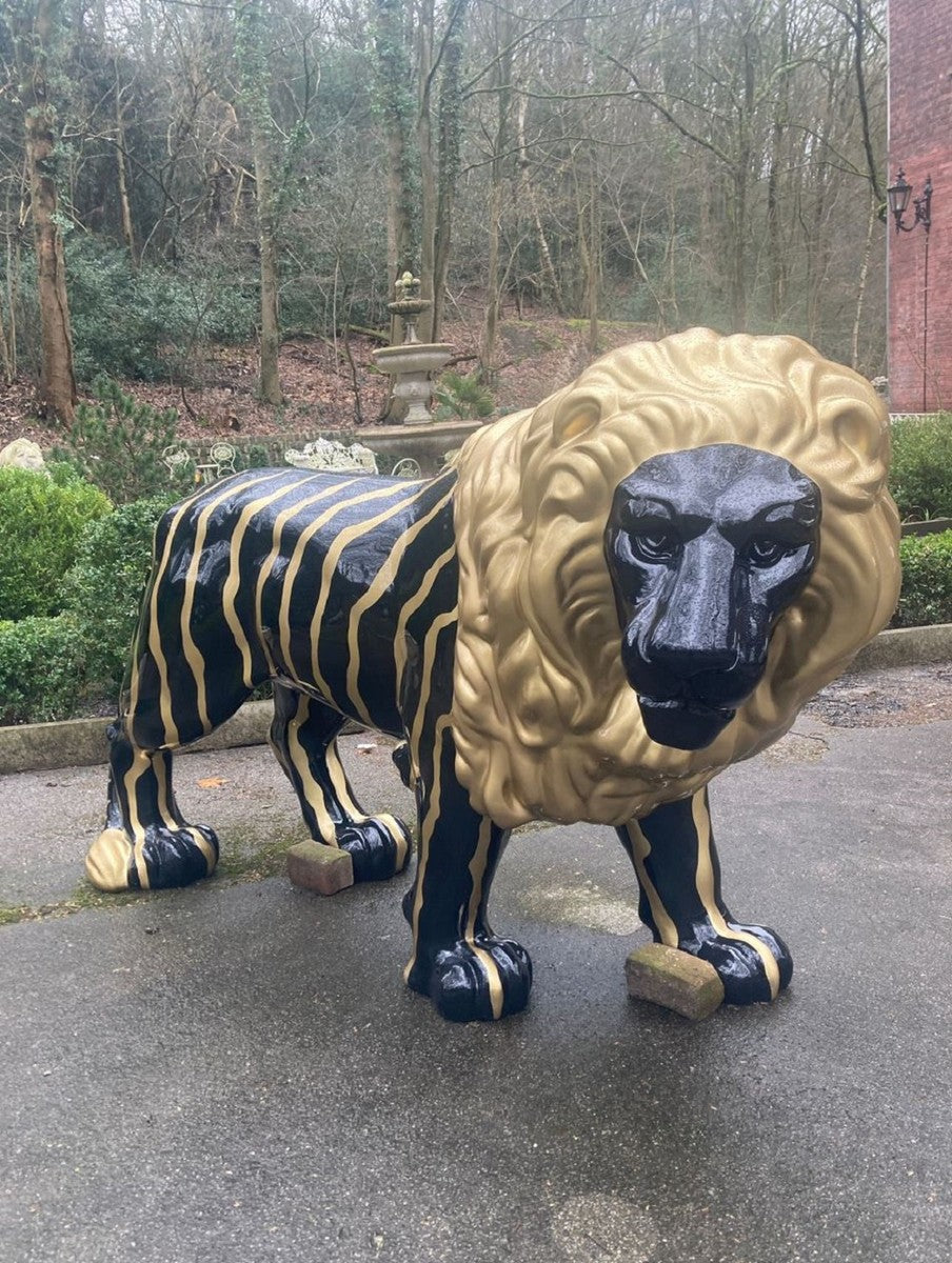 Luxus XXL Deko Skulptur Löwe Schwarz / Gold 190 cm