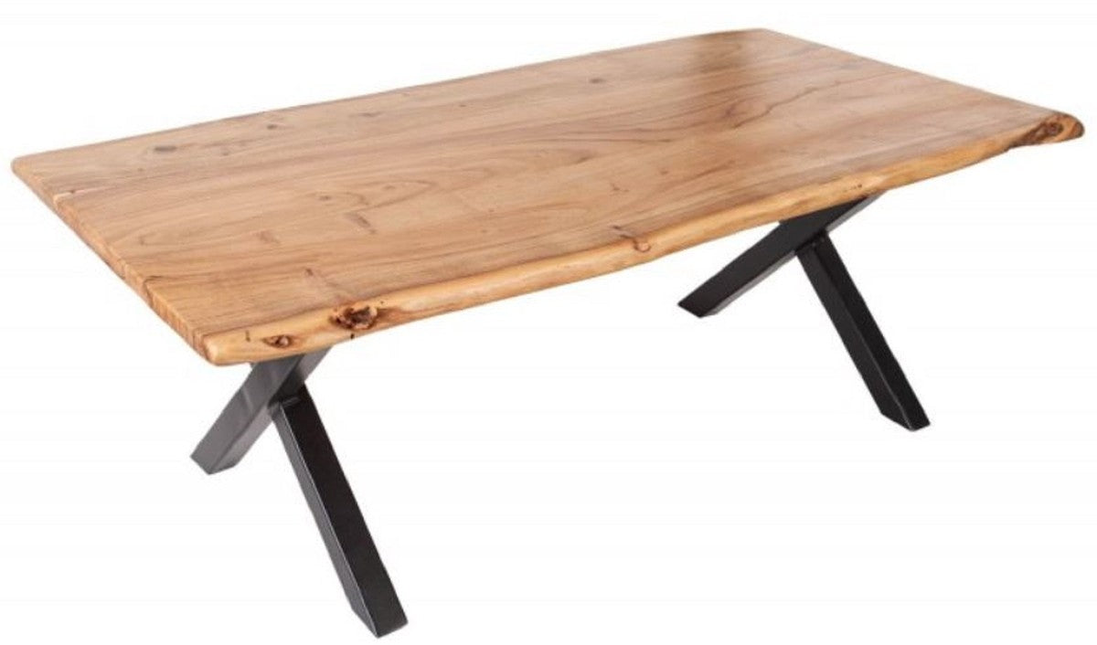 Massivholz Couchtisch mit Metallbeinen Naturfarben / Schwarz 118 x 60 x H. 40 cm - Rechteckiger Wohnzimmertisch - Massivholz Wohnzimmer Möbel