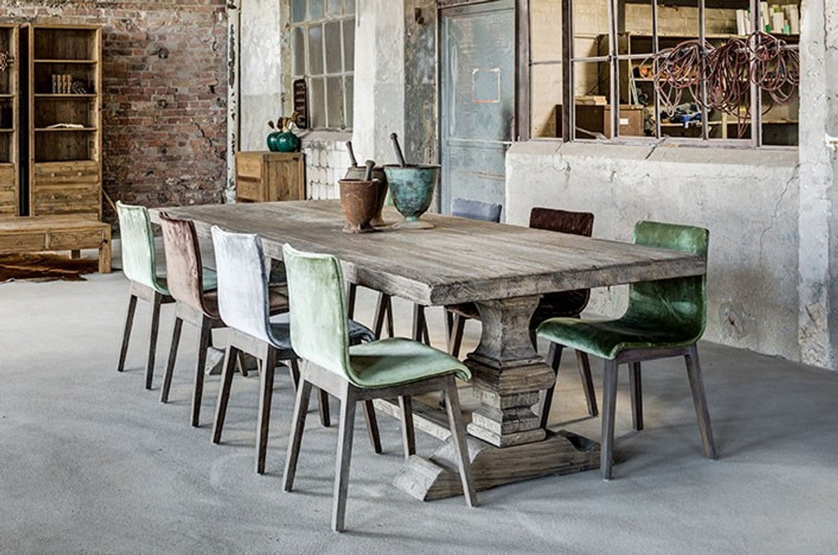 Landhaus Esstisch Eiche Rustic Grey - Barock Stil Tisch Eiche Massiv Massivholz