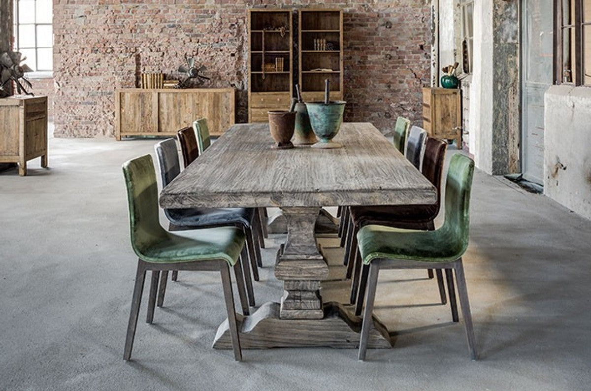Landhaus Esstisch Eiche Rustic Grey - Barock Stil Tisch Eiche Massiv Massivholz