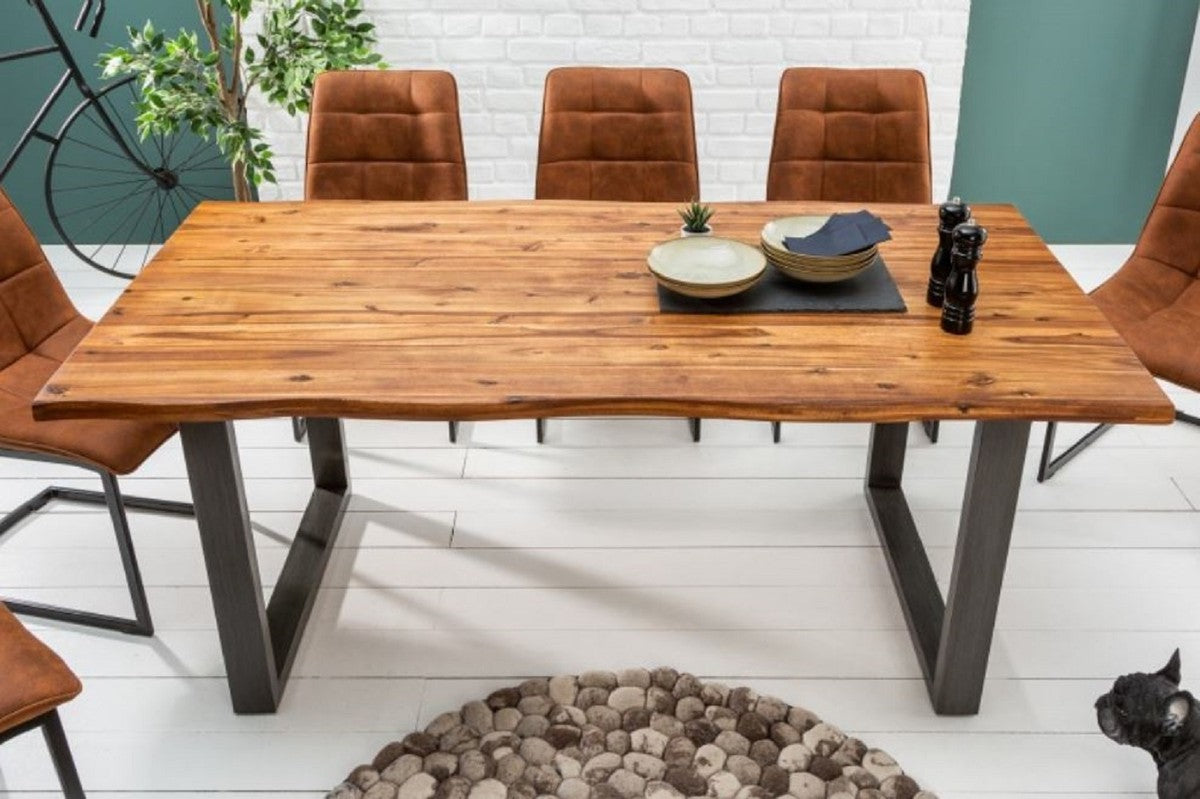 Massivholz Esstisch Braun / Grau 200 x 100 x H. 76,5 cm - Moderner Küchentisch mit massiver Akazienholz Tischplatte und Metall Beinen - Massivholz Esszimmer Möbel