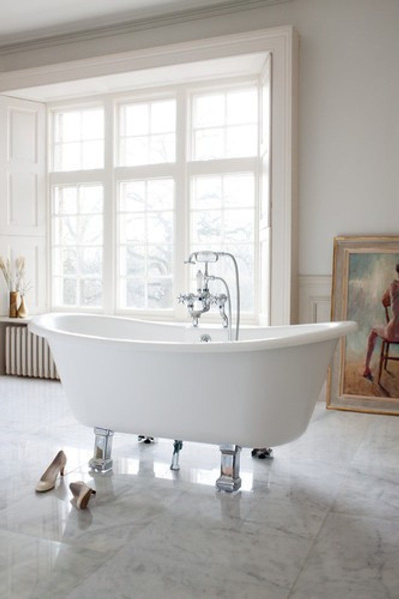 Jugendstil Badewanne Naturstein freistehend 1700mm BCha Weiß - Freistehende Retro Antik Badewanne