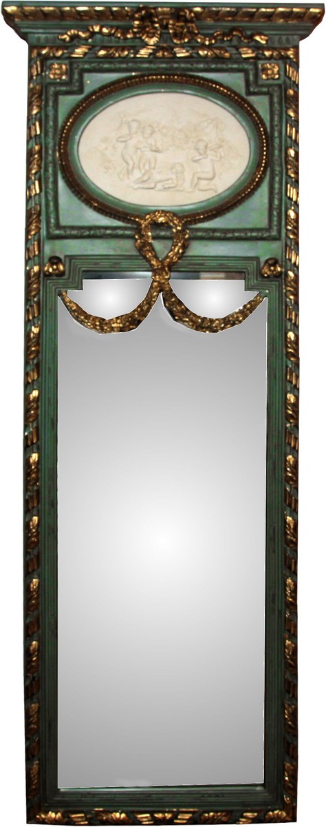 Rokoko Wandspiegel Gold B 59 x H 161 cm in Antik Grün / Gold - Barock Spiegel Edel & Prunkvoll