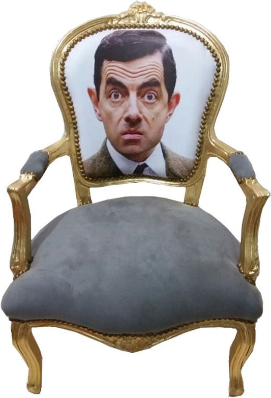 Barock Salon Stuhl Face Grau / Gold - Limited Edition