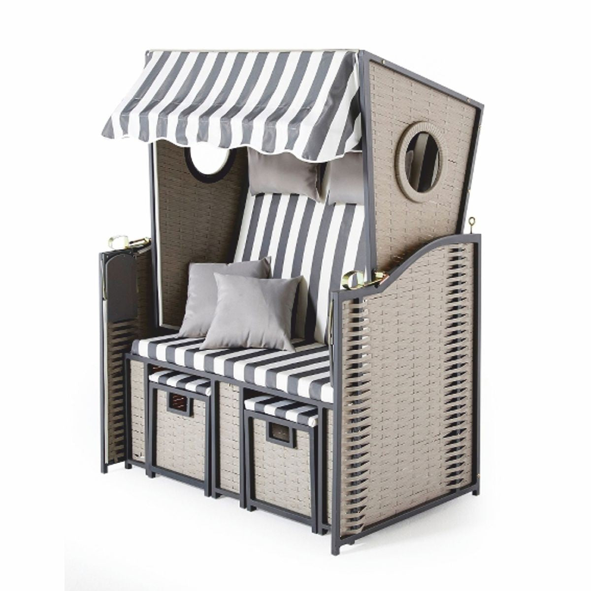 Strandkorb mit Dach Grau / Weiß 114 x 72 x H. 160 cm