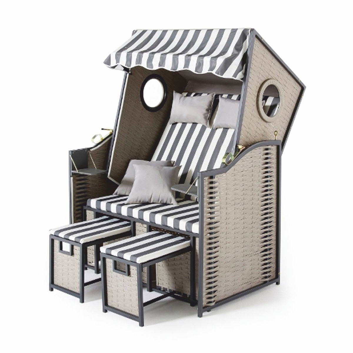 Strandkorb mit Dach Grau / Weiß 114 x 72 x H. 160 cm