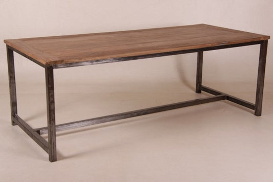 Vintage Teak Esstisch Holzfarben mit Metallgestell - Landhaus Stil Tisch Teakholz
