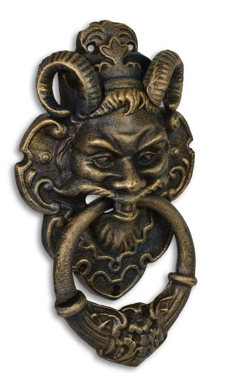 Türklopfer Barock Devil Face Gusseisen Messingfarben 32.7 cm - Antik Jugendstil Gründerzeit