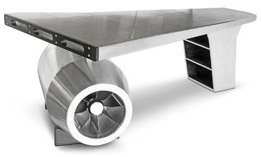 Vintage Flieger Schreibtisch Silber 230 x 120 x H. 80 cm - Aluminium Flugzeug Design Bürotisch - Aluminium Flugzeug Büro Möbel