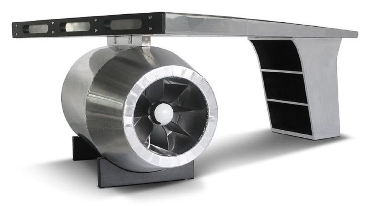Vintage Flieger Schreibtisch Silber 230 x 120 x H. 80 cm - Aluminium Flugzeug Design Bürotisch - Aluminium Flugzeug Büro Möbel
