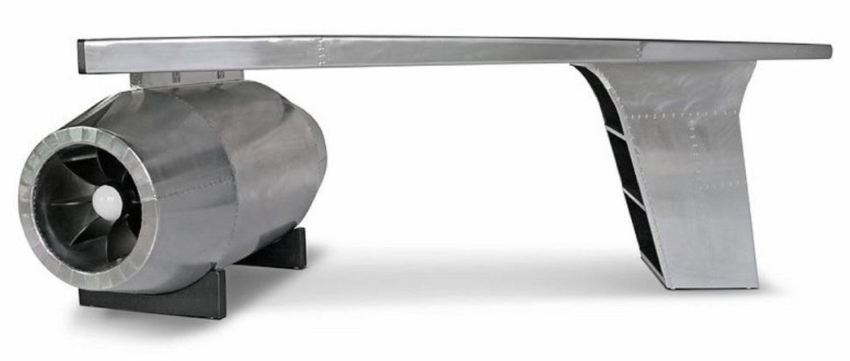 Vintage Flieger Schreibtisch Silber 230 x 120 x H. 80 cm - Aluminium Flugzeug Design Bürotisch - Aluminium Flugzeug Büro Möbel