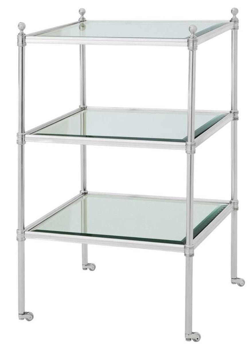 Luxus Wohnzimmer Beistelltisch mit Rollen Silber 42 x 42 x H. 71 cm - Hotel Möbel