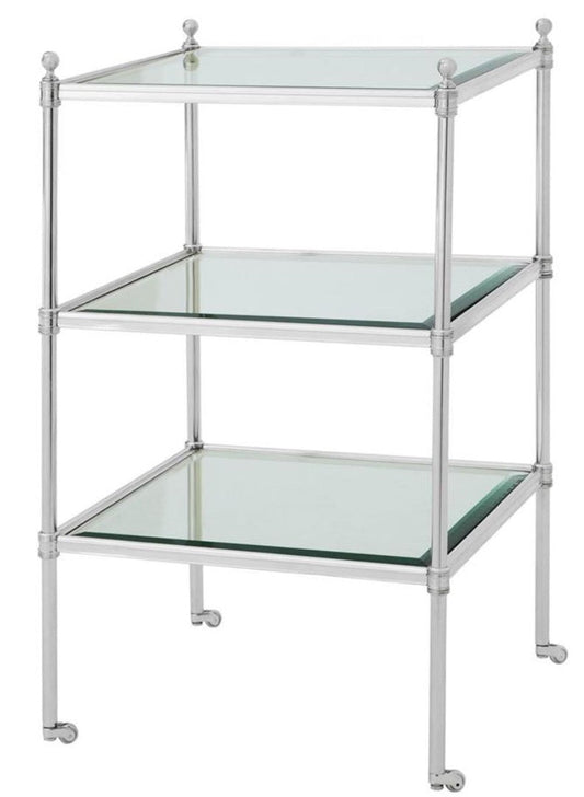 Luxus Wohnzimmer Beistelltisch mit Rollen Silber 42 x 42 x H. 71 cm - Hotel Möbel