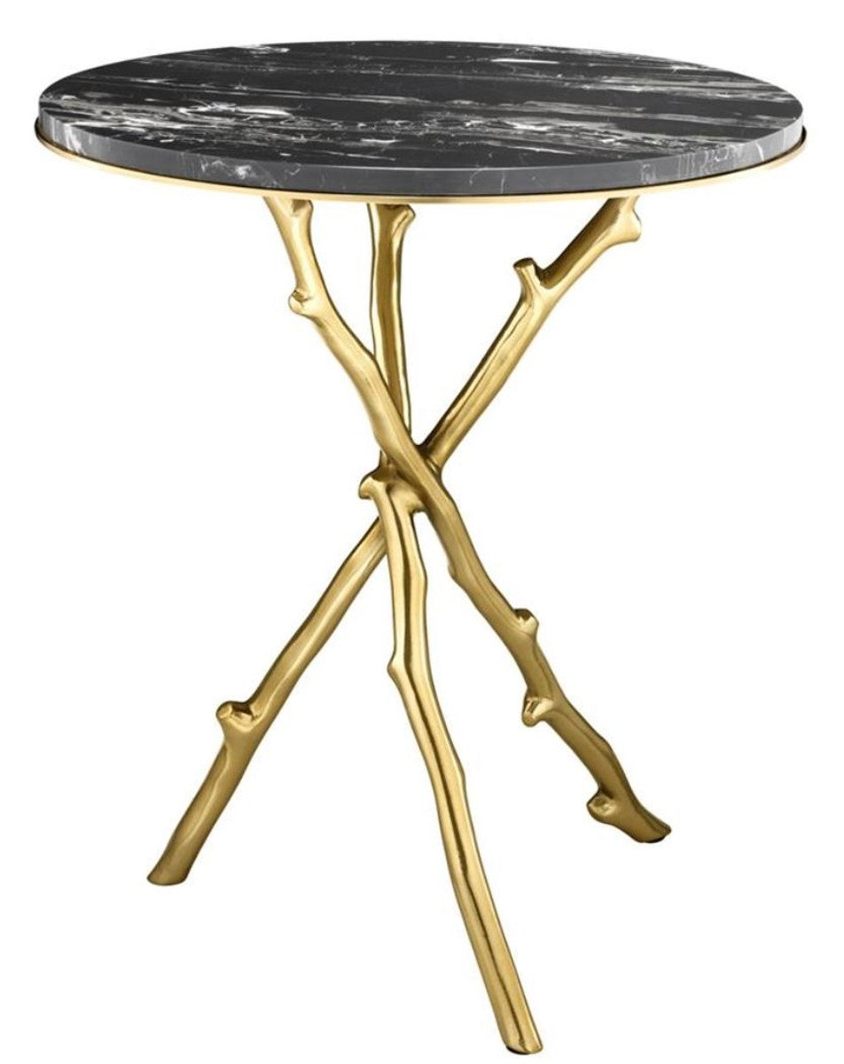 Luxus Wohnzimmer Beistelltisch in gold mit schwarzer Marmorplatte 50 x H. 57 cm - Limited Edition