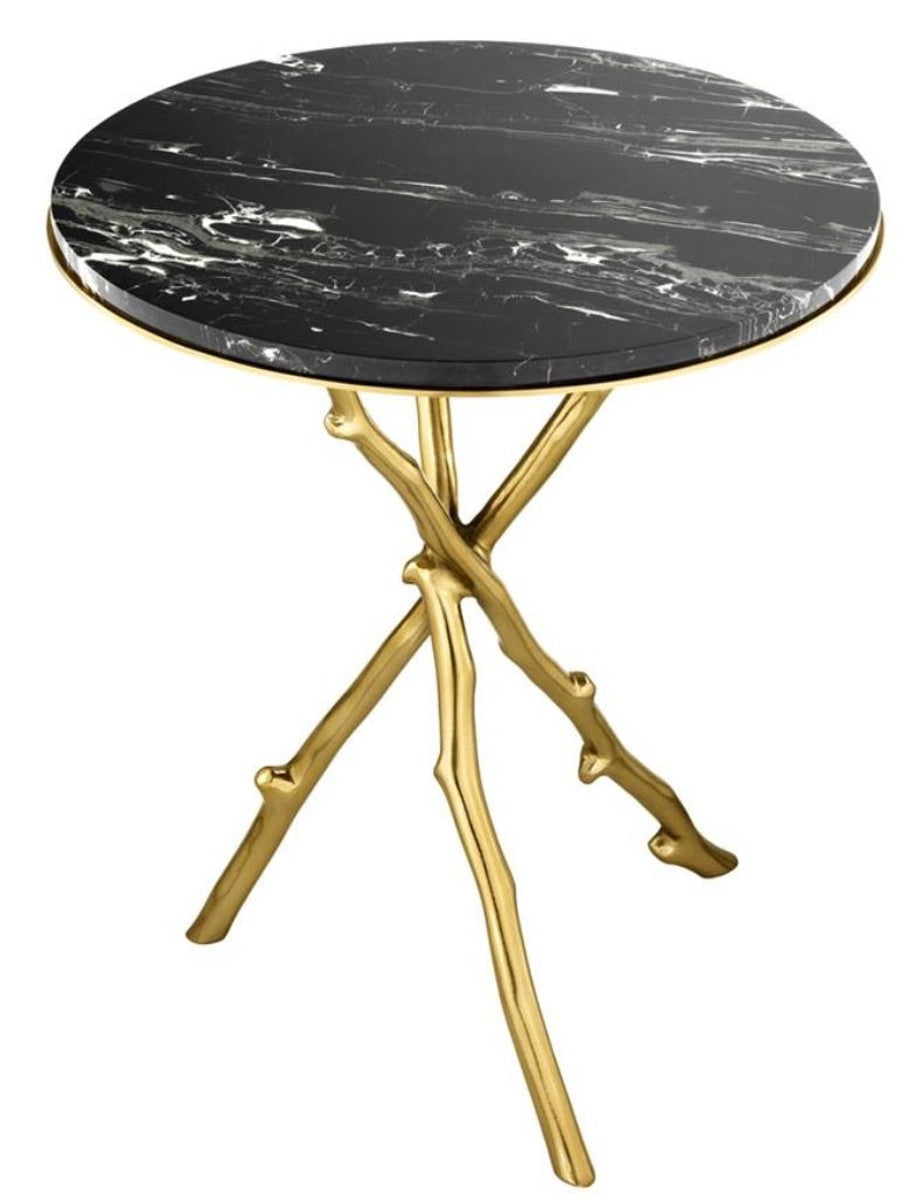 Luxus Wohnzimmer Beistelltisch in gold mit schwarzer Marmorplatte 50 x H. 57 cm - Limited Edition