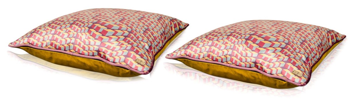 Wohnzimmer Deko Kissen 2er Set Mehrfarbig 50 x 50 cm - Luxus Kollektion