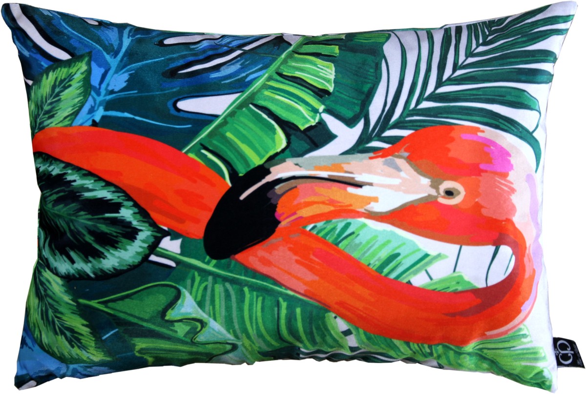 Wohnzimmer Kissen New Orleans Flamingo Mehrfarbig 35 x 55 cm - Feinster Samtstoff - Luxus Deko Accessoires