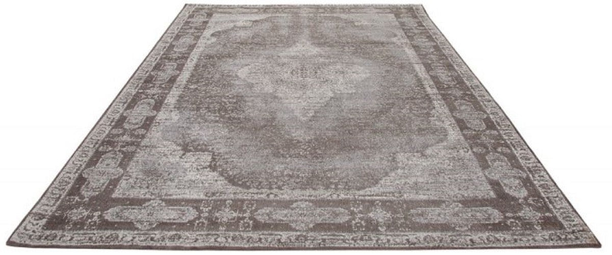 Vintage Wohnzimmer Teppich Hellgrau 160 x 240 cm - Rechteckiger Baumwoll Teppich - Wohnzimmer Deko Accessoires