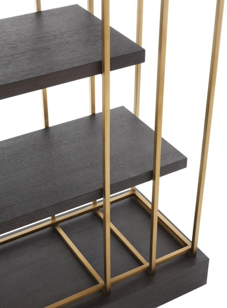 Luxus Wohnzimmer Regalschrank Dunkelgrau / Messing 166 x 45 x H. 222 cm - Wohnzimmerschrank