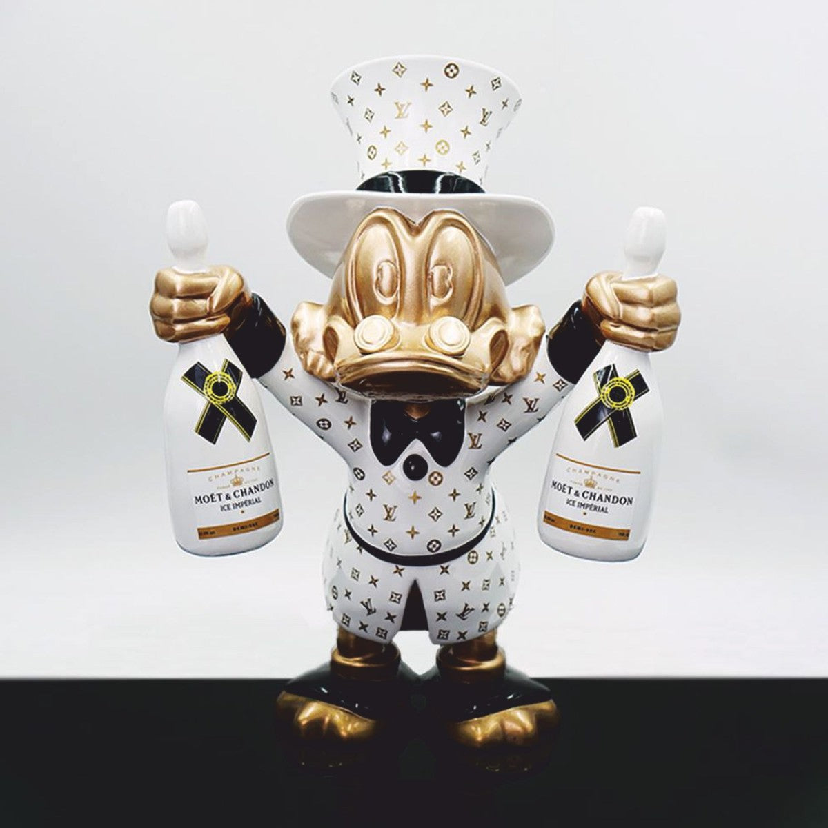 XXL Deko Skulptur Ente Weiß / Gold / Schwarz H. 170 cm - Große Deko Figur