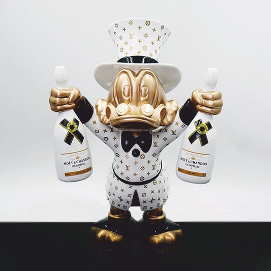 XXL Deko Skulptur Ente Weiß / Gold / Schwarz H. 170 cm - Große Deko Figur