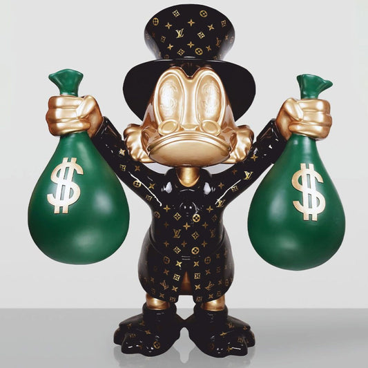 XXL Deko Skulptur Ente Schwarz / Gold / Grün H. 170 cm - Große Deko Figur